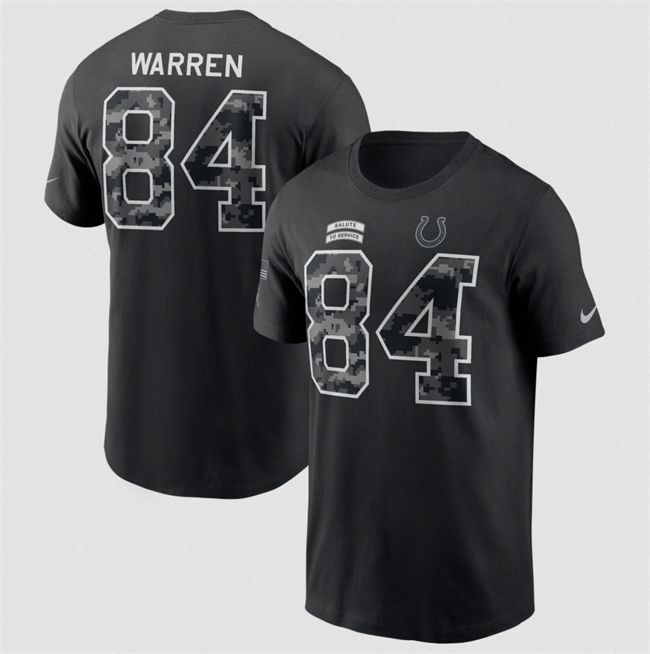 Men's Black Indianapolis Colts #84 Tyler Warren 2026 Salute to Service Name & Number T-Shirt